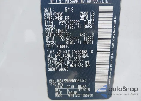 2013 Infiniti Qx56 from USA, damaged, VIN JN8AZ2NE5D9061442